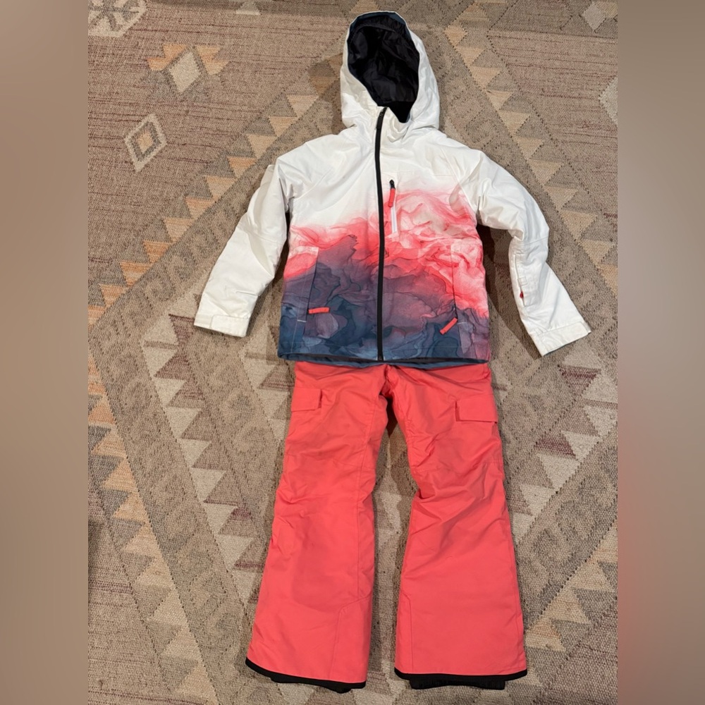 Stylish White and Pink Snow Jacket and Pants Set - teen size 12-14